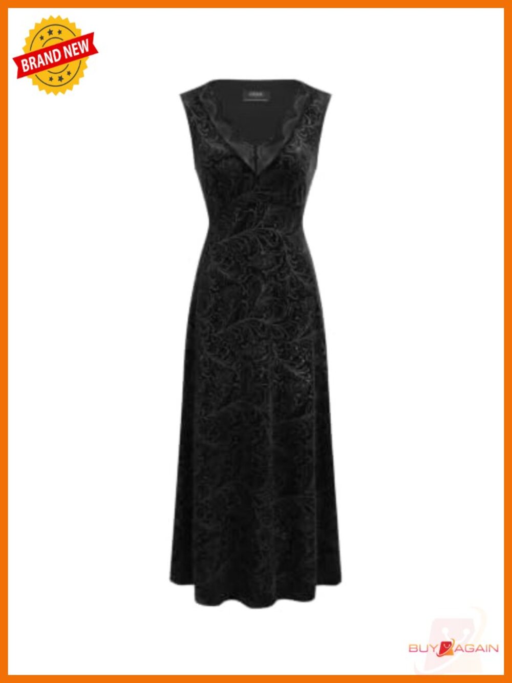 Velvet Maxi Dress V Neck Lace Trim Sleeveless Formal Party